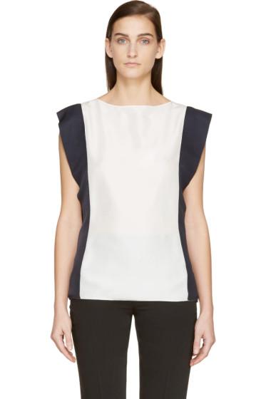 Lanvin White And Navy Silk Blouse
