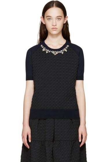 Erdem Blue Beaded Houndstooth Henna Top