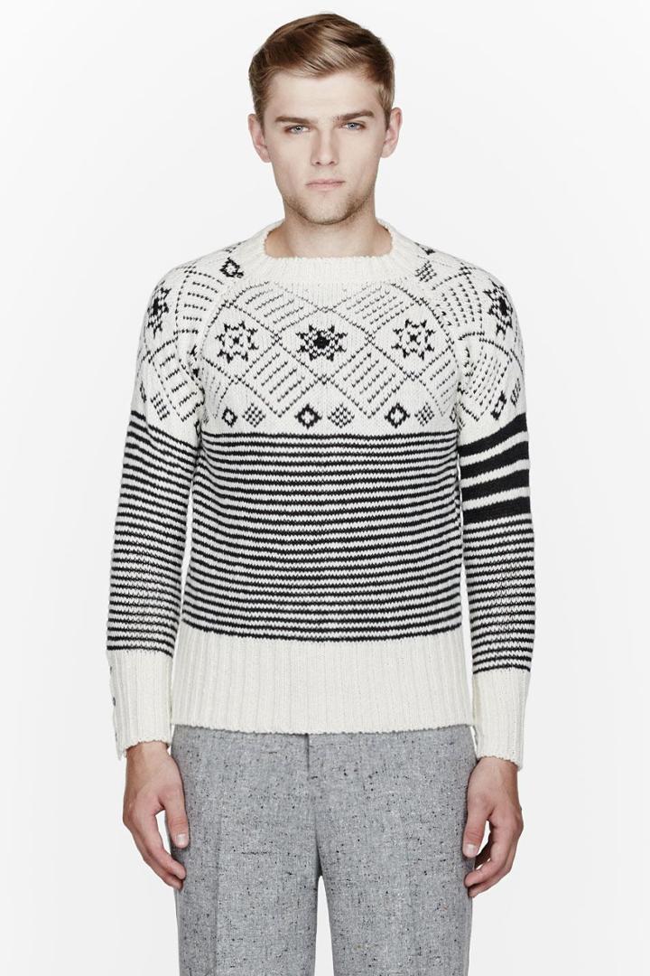 Thom Browne White Patterned Sweater
