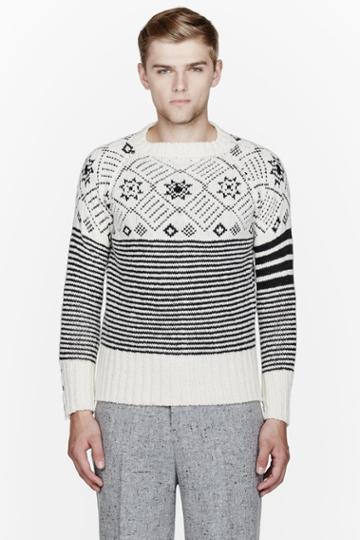Thom Browne White Patterned Sweater