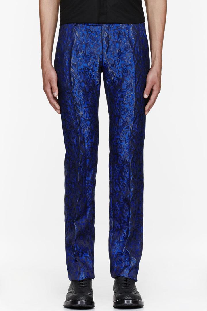 Mugler Royal Blue Wool-silk Jacquard Trousers