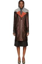 Rodarte Brown Shearling Collar Metallic Coat