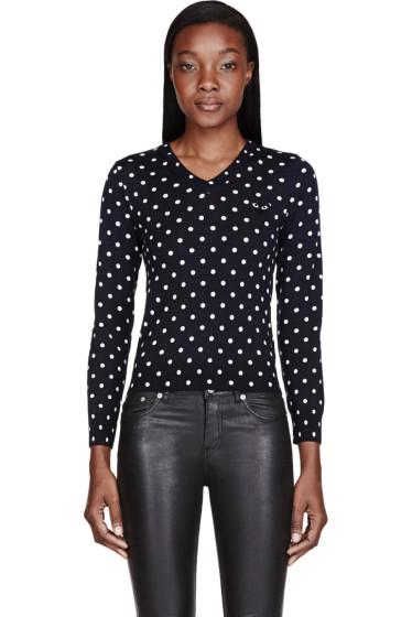 Comme Des Garçons Play Navy Polka Dot V-neck Sweater
