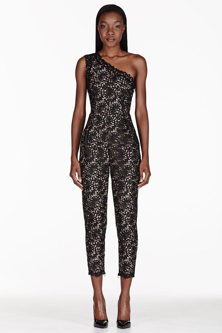 Stella Mccartney Black One Shouler Lace Overlay Jumpsuit