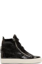 Giuseppe Zanotti Black Patent Croc-embossed London High-top Sneakers