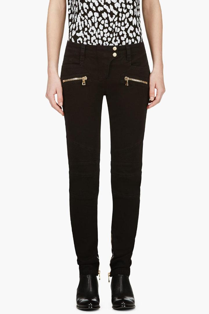 Balmain Black Zipped Biker Jeans