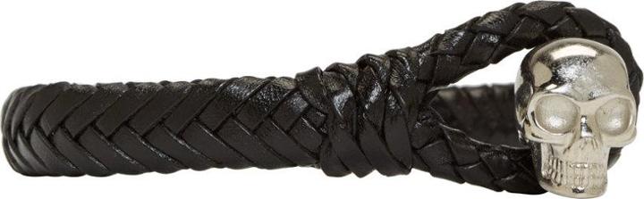 Alexander Mcqueen Black Braided Leather Skull Bracelet