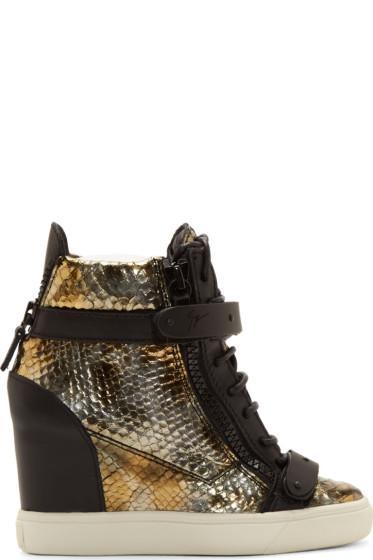 Giuseppe Zanotti Black And Bronze Wedge Some Lorenz Sneakers