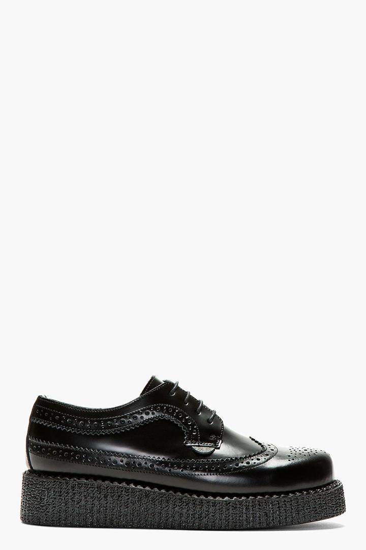 Underground Black Buffed Leather Macbeth Wingtip Creeper Shoes