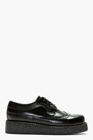Underground Black Buffed Leather Macbeth Wingtip Creeper Shoes