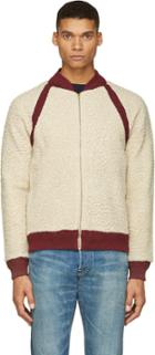 Visvim Ivory And Burgundy Alces Fleece Bomber Jacket