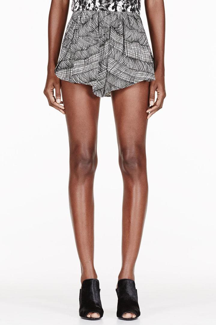 Kenzo Black And White Crepe Printed Drape Shorts