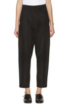 Ys Black Wide Tuck Trousers