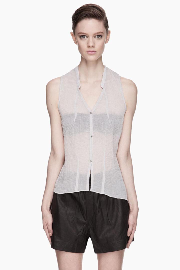 Helmut Helmut Lang Pale Grey Sheer Textured Blouse