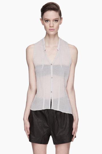 Helmut Helmut Lang Pale Grey Sheer Textured Blouse