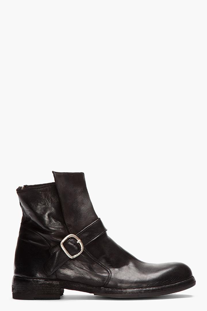 Officine Creative Black Leather Buckled Moto Boots