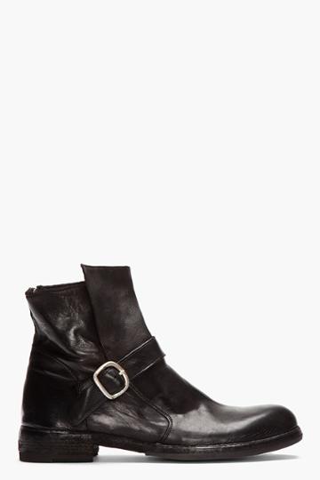 Officine Creative Black Leather Buckled Moto Boots