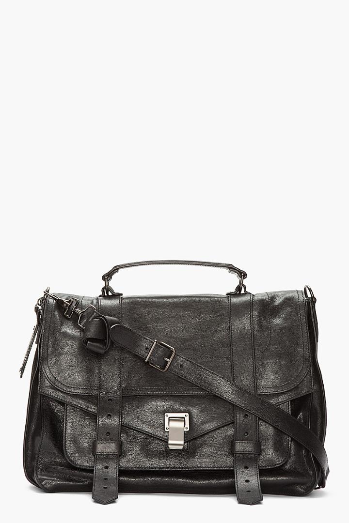 Proenza Schouler Black Leather Foldover Ps1 Messenger Bag