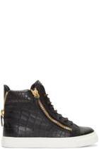 Giuseppe Zanotti Black Croc-embossed London High-top Sneakers