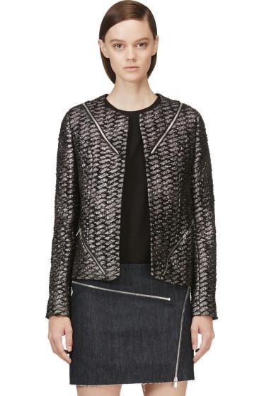 Jay Ahr Black And Metallic Silver Tweed Zip Blazer