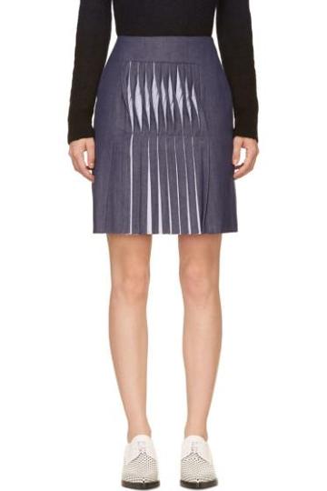 Richard Nicoll Blue Twill Twist Pleat Skirt