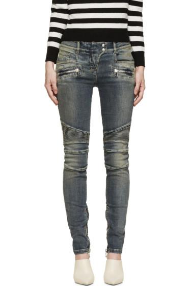 Balmain Blue Vintage Biker Jeans