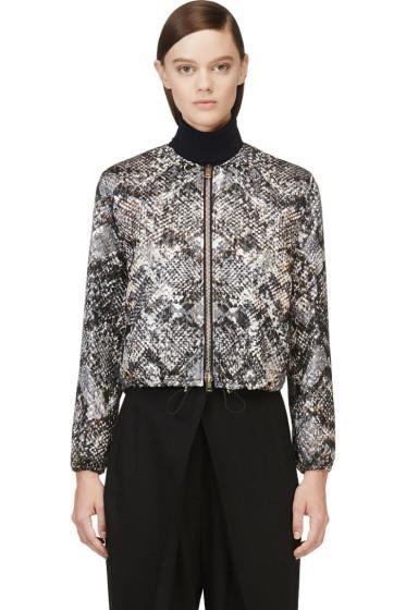 Giambattista Valli Grey And Brown Snake Print Embossed Bomber Jacket