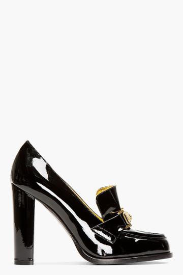 Versus Black Patent Leather Heeled Loafers