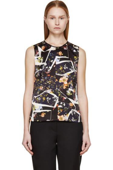 Erdem Navy And Orange Silk Botanical Shard Naomi Top