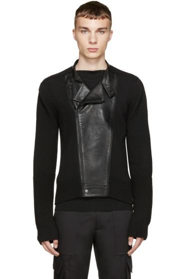 Juun.j Black Knit And Leather Biker Sweater