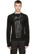 Juun.j Black Knit And Leather Biker Sweater