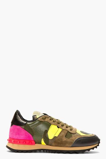 Valentino Fluorescent Pink And Yellow Camo Print Sneakers