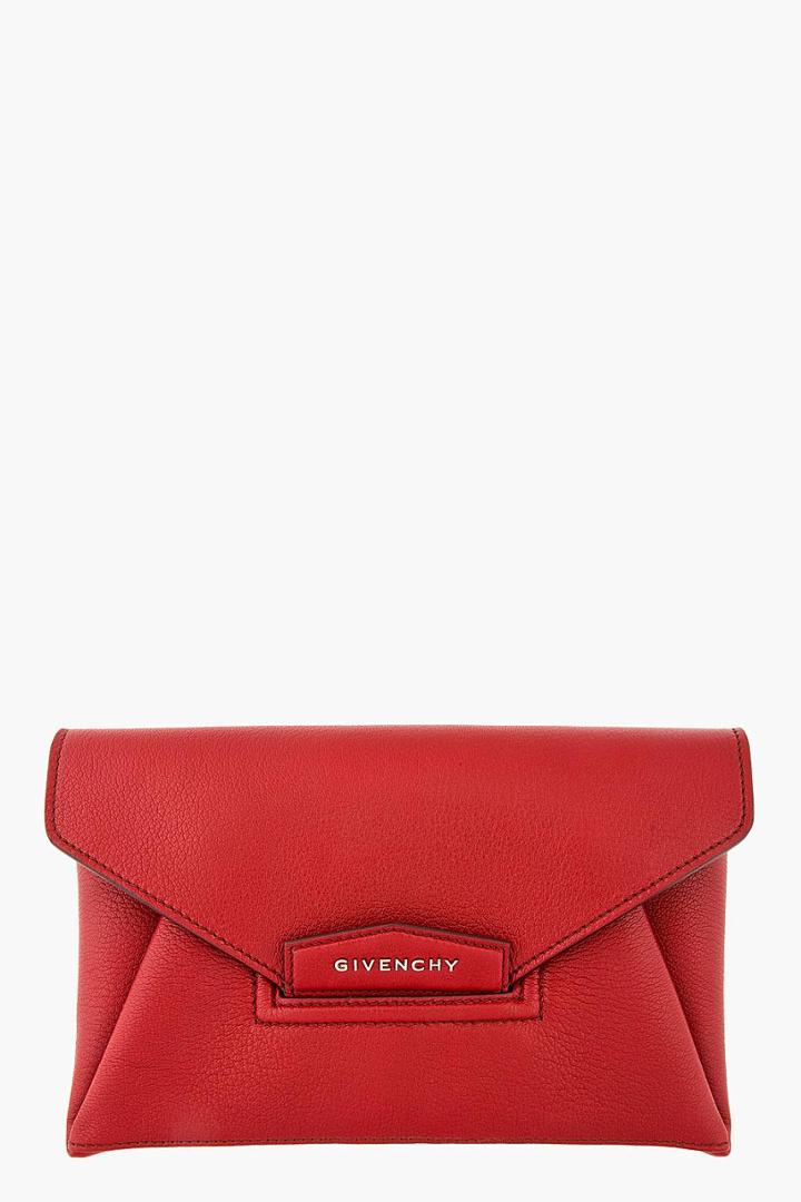 Givenchy Red Leather Small Antigona Envelope Clutch