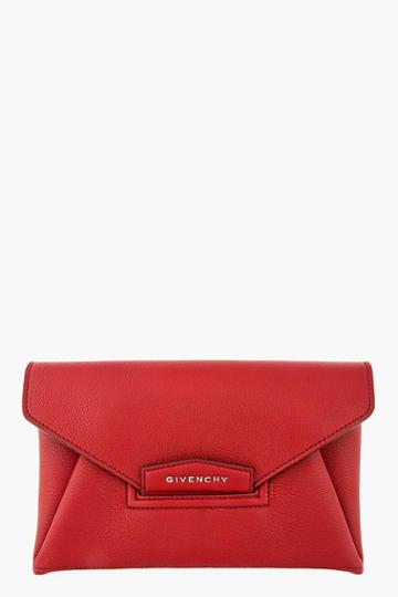 Givenchy Red Leather Small Antigona Envelope Clutch