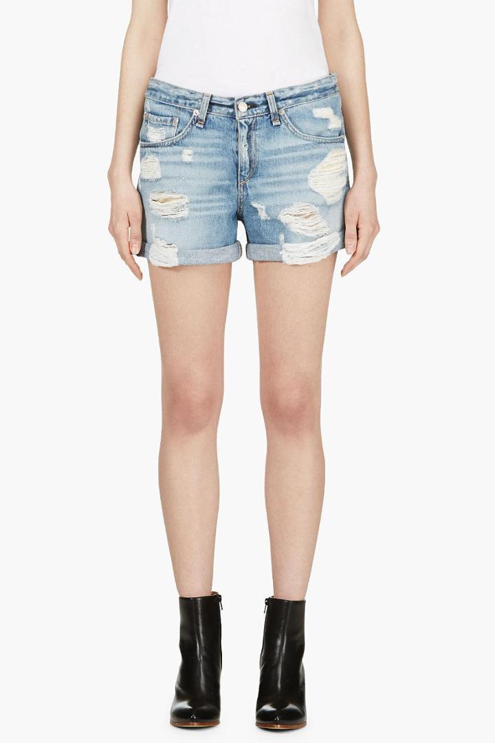 Rag And Bone Blue Distressed Denim Boyfriend Shorts