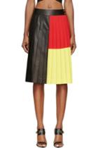 Fausto Puglisi Black Colorblocked Pleated Leather Skirt