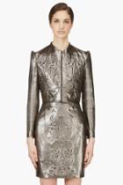 Iris Van Herpen Pewter Cropped Embossed Leather Jacket