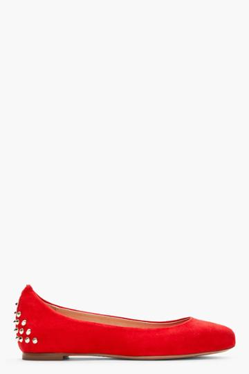 Mcq Alexander Mcqueen Red Suede Studded Flats