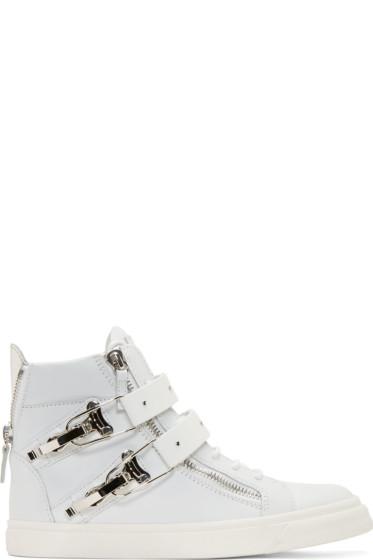 Giuseppe Zanotti White Leather Buckled London High-top Sneakers