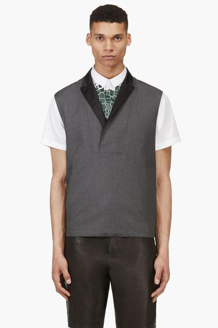 Krisvanassche Grey Wool Diamond Pinstripe Vest