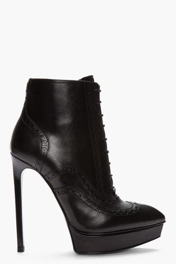 Saint Laurent Black Leather Brogued Oxford Janis Boots