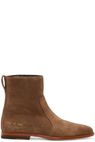 Robert Geller Beige Suede Common Projects Edition Chelsea Boots