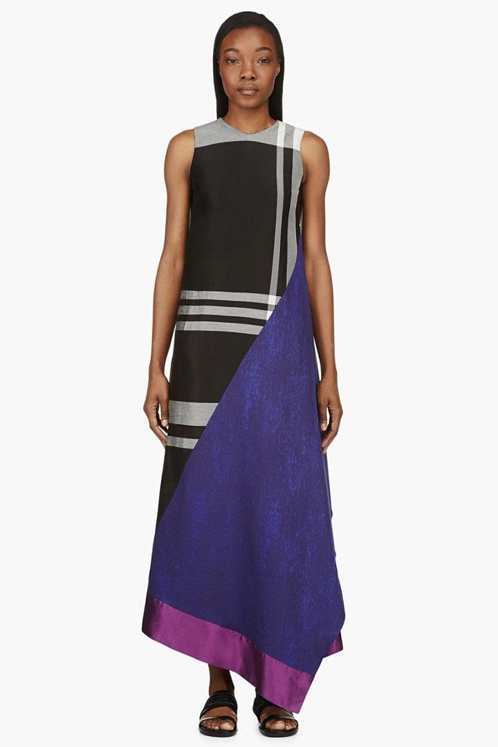Damir Doma Grey Colorblocked Side-drape Dress