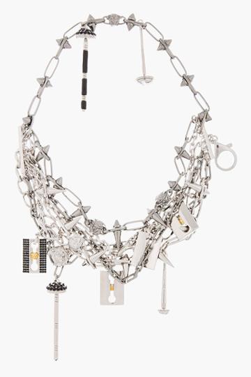 Versace Silver Studded Razor Blade Multi-chain Necklace