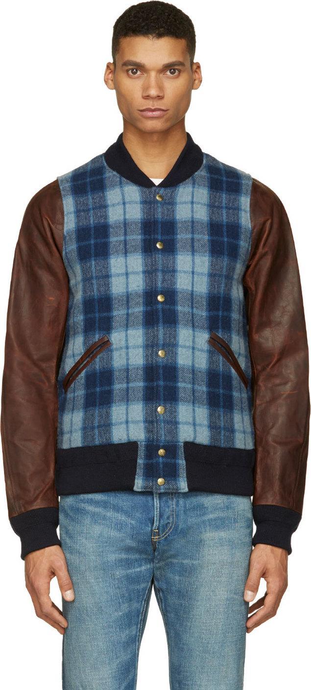 Visvim Blue Plaid And Leather Brainstorm Bomber