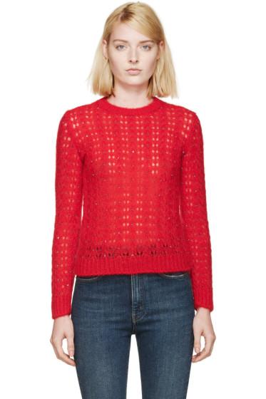 Saint Laurent Red Mohair Crystal Sweater