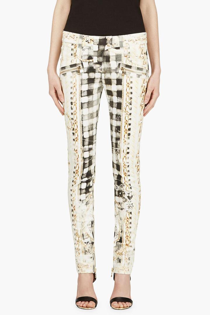 Balmain White And Yellow Signature Print Pants