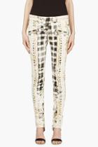 Balmain White And Yellow Signature Print Pants