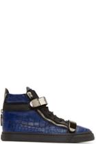 Giuseppe Zanotti Navy Croc-embossed Ringo Sneakers