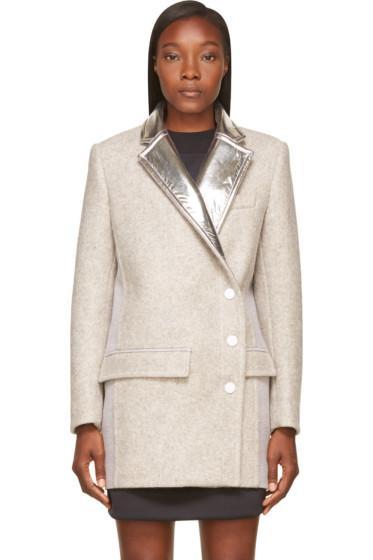 Paco Rabanne Grey Wool And Silver Foil Coat